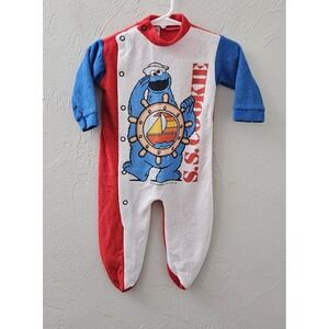 Vintage Sesame Street Cookie Monster Romper Suit Muppets Henson Newborn Made USA